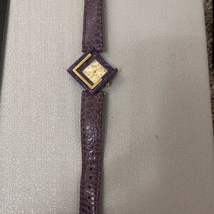 Chic Purple Leather Watch with Gold Accents